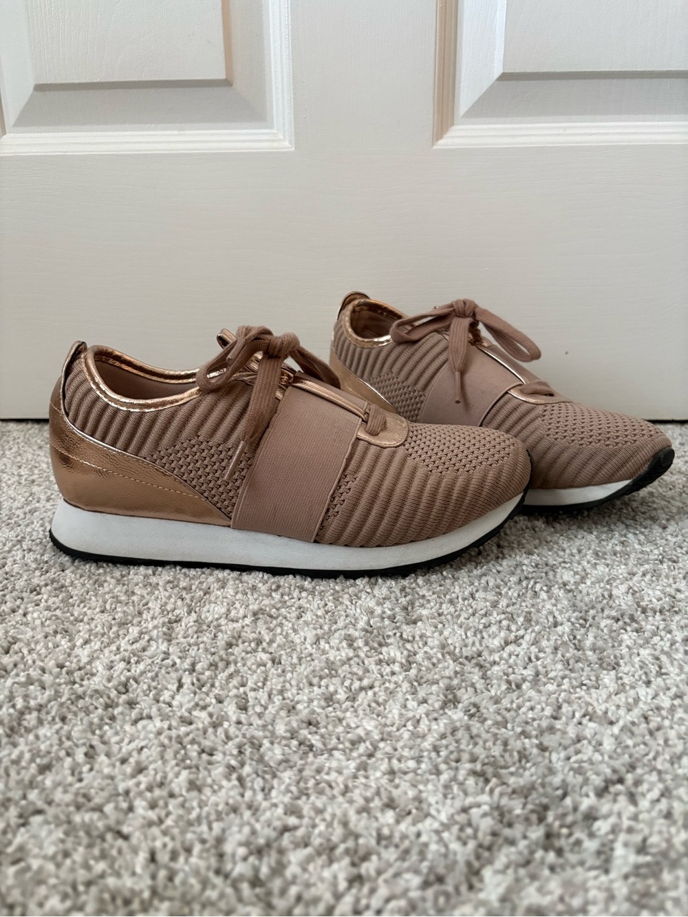 JustFab Knit Sneakers with Rose Gold Accent